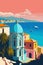 Vector illustration of abstract of a seaside town, beautiful travel European destination