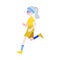 Vector illustration of aged gray-haired woman in sportswear jogging.