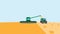 Vector illustration of agriculture with a combine harvester in the field. Harvest time. Harvesting grain plants.