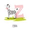 Vector Illustration Of Alphabet Letter Z And Zebra