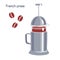 Vector illustration alternative way of brewing coffee - coffee maker French press.