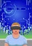 Vector illustration of amazed guy experiencing virtual world using vr headgear