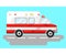 Vector illustration ambulance car on blue background. Ambulance auto paramedic emergency Ambulance vehicle medical evacuation. Car