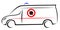 Vector illustration of an ambulance car with a traffic sign showing the figth with corona virus SARS-CoV-2 and Covid-19 disease.