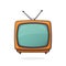 Vector illustration. Analogue retro TV with antenna and orange plastic body. Television box for news and show translation