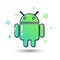 Vector illustration android icon with cool roboter, programming and mobile software sign