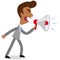 Vector illustration of an angry asian cartoon businessman yelling into a megaphone