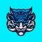 Vector illustration of Angry Blue Tiger Head with a Fang, Claw on the Blue Background. Hand-drawn illustration for mascot sport