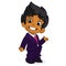 Vector illustration of a arab boy in man\'s clothes. Cartoon of a young boy dressed up in a business blue suit presenting