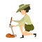 Vector illustration of archaeologist  and girl sign. Set of archaeologist  and pit stock symbol for web.