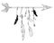 Vector illustration of an arrow with feathers. Indian stylized totem. Black and white drawing by hand. Linear Art