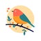 Vector Illustration Art colored small bird perched on a tree limb