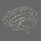 Vector illustration of artificial intelligence. Cyber brain gradient outline icon on dark gray background. Hand drawn