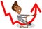 Vector illustration of an asian cartoon businessman trying to pull up downward pointing graph