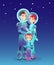 Vector illustration of astronauts family, spaceman, people in spacesuit. Futuristic concept of people. Mars colonization