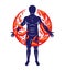 Vector illustration of athletic man, fire man covered with a fireball