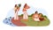 Vector illustration authentic old Egypt landscape with Egyptian women with lotuses, apples and a jug in white dresses
