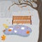 Vector illustration of autumn cold rain, gloomy, wet bench, hidden birds, falling autumn leaves, gloomy sky