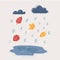 Vector illustration of autumn and fall rain. Puddle, leaves, waterdrop and clouds on white background.