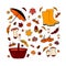 Vector illustration of an autumn gathering with elements of clothing and nature