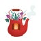 Vector illustration autumn teapot with plants, flowers