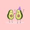 Vector illustration of avocado characters rejoice in pregnancy