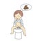 Vector illustration of baby being constipated. Little kid trying to poop. Health problem, constipation in toddler, trouble toilet