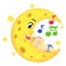 Vector Illustration of a Baby Sleeping on the moon with musical notes