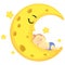 Vector Illustration of a Baby sleeping on the sleeping Moon