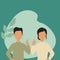 Vector illustration background of young happy couple businessman and businesswoman giving a thumbs-up gesture.business couple.