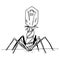 Vector illustration of a bacteriophage. Microorganism, virus. Black and white traditional illustration for biology book,