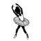 Vector illustration of ballet dancer. Black and white silhouette of ballerina in graceful pose isolated on a white