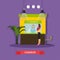 Vector illustration of bank cashier, cashbox, customer standing near it