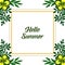 Vector illustration banner hello summer with art yellow floral frame