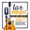 Vector illustration banner or poster for live music festival with  orange guitar in retro style