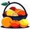 Vector illustration of a basket full of fresh oranges and lemons. AI generated