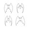 vector illustration of bats in flight. Black flittermouse line art silhouette. Set of one line bats