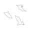 Vector illustration of bats in flight. Black flittermouse line art silhouette. Set of one line bats