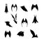 Vector illustration of bats in flight. Black flittermouse silhouette. Set of bats in different shapes