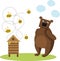 Vector Illustration Bear Beekeeper with Honey Pot , Bees Cute Cartoon vector