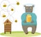 Vector Illustration Bear Beekeeper with Honey Pot , Bees Cute Cartoon vector Image