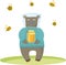 Vector Illustration Bear Beekeeper with Honey Pot , Bees Cute Cartoon vector Image