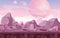 Vector illustration of beautiful alien landscape, space background in pink colors for game design.