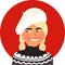 Vector illustration A beautiful blonde girl wearing icelandic sweater and white beret Scandinavian style Isolated object