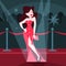 Vector illustration of beautiful celebrity on the red carpet,