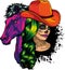vector illustration of beautiful cowgirl wearing cowboy hat and horse head