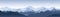 Vector illustration of beautiful dark blue mountain landscape with fog and forest. sunrise and sunset in mountains.