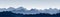 Vector illustration of beautiful panoramic view. Mountains in fog with forest, morning mountain background, landscape.