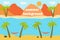 Vector illustration of beautiful panoramic view. Mountains in summer with see or ocean, morning mountain, landscape