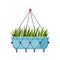 Vector illustration of beautiful potted home hanging plant grass. Trendy house decor icon.